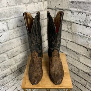 Boulet Vintage Leather Cowboy Western Boots Mens 8.5 Black Brown Rancher Boho